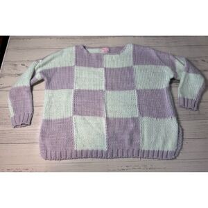 Pink Lily Oversized Checkered Sweater Size Small Chunky Funky